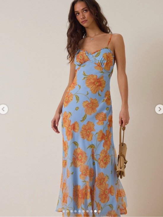 Altar'd State Dresses & Skirts - Altar'd State Blue Maxi Slip Dress by ASTR the label with Orange Floral Print